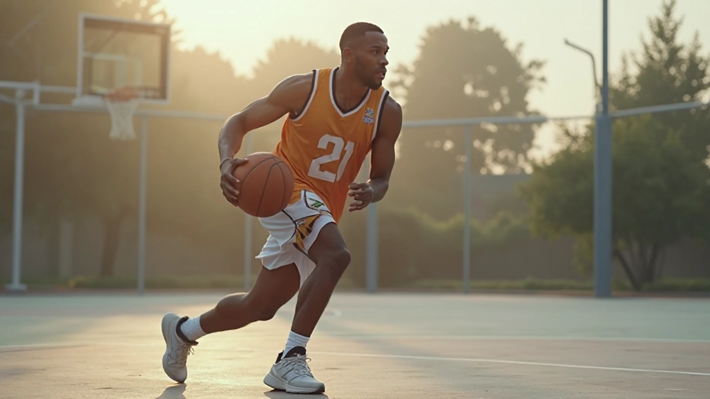 لاعب كرة سلة محترف يقوم بتمرين المهارات الأساسية على الملعب